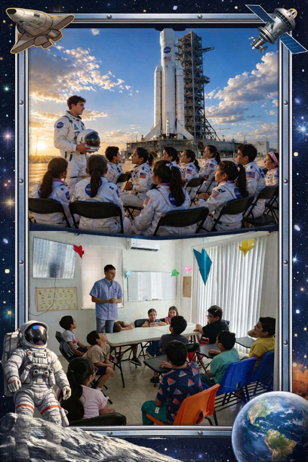 Misión espacial con maestro y alumnos